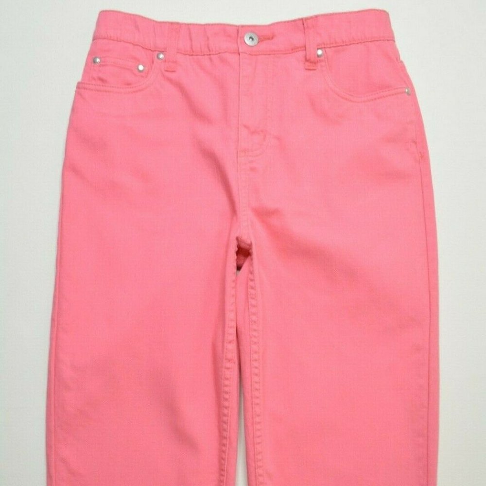 Denim & Co Size 4 Womens Coral PINK‎ Cropped STRETCH Capri ELASTIC Waist JEANS